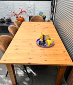 Grote massief houten uitschuifbare tafel, 10 persoons, Ophalen, Gebruikt, 200 cm of meer, 50 tot 100 cm