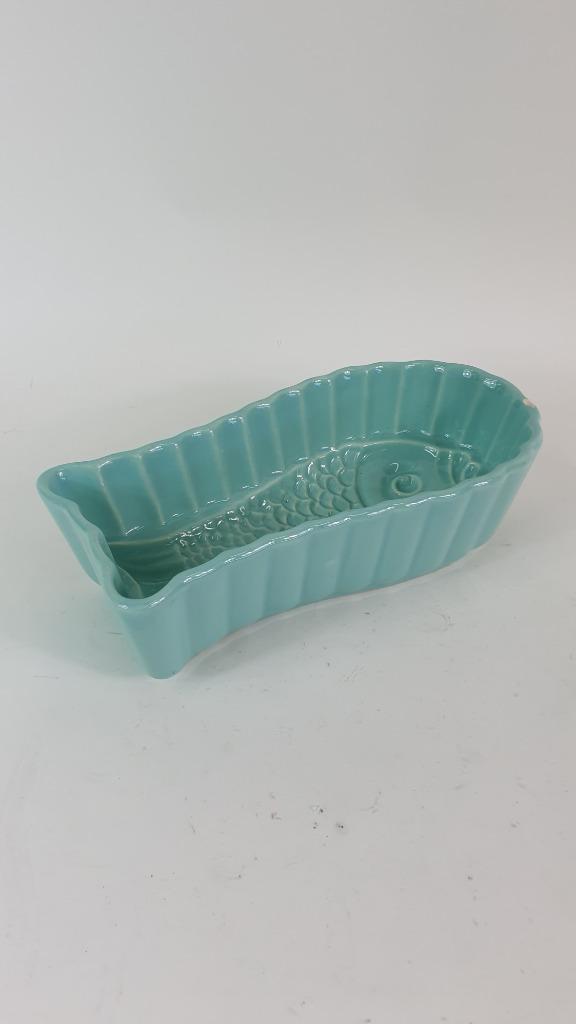Aardewerk puddingvorm, vis, blauw. Vintage. 26 cm. 8A5, Antiek en Kunst, Antiek | Keukenbenodigdheden, Ophalen of Verzenden