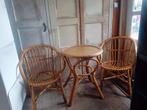 Vintage rotan set, tafel + 2 stoelen, Huis en Inrichting, Stoelen, Ophalen, Gebruikt, Bruin, Twee