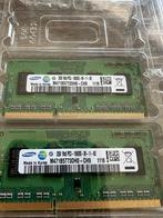 €11 set - 2x 2GB SAMSUNG DDR3 (SODIMM) - PC3-10600 (1333Mhz), Computers en Software, RAM geheugen, Gebruikt, 4 GB, Ophalen of Verzenden