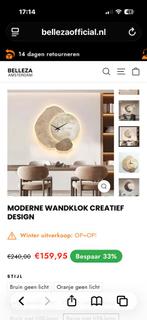 Crème/Beige Wandklok met LED Verlichting, Ophalen of Verzenden, Nieuw, Analoog, Wandklok