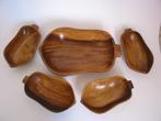 4x vintage hardhout schaal, teak, organisch mid century., Huis en Inrichting, Woonaccessoires | Schalen en Manden, Gebruikt, Schaal