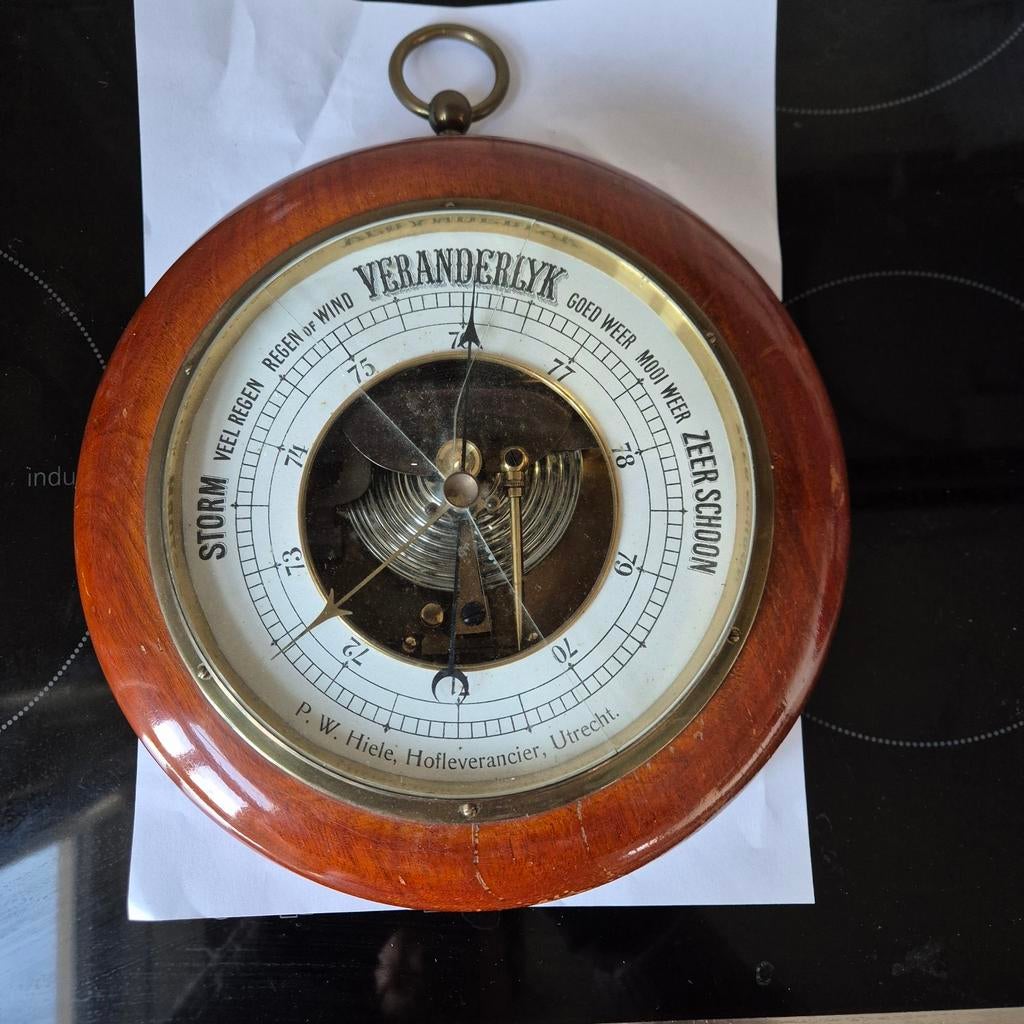 Oude Barometer - P.W. Hiele Hofleverancier Utrecht, Audio, Tv en Foto, Weerstations en Barometers, Ophalen of Verzenden, Gebruikt