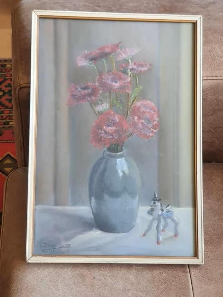 aquarel 1951 vaas bloemen speeltje Johanna Regouw 1905-1992, Antiek en Kunst, Kunst | Schilderijen | Klassiek, Ophalen