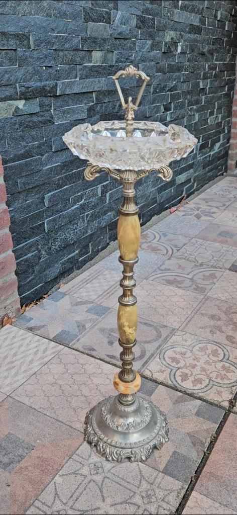 Vintage staande asbak, messing, onyx & kristal, jaren ’70, Antiek en Kunst, Antiek | Woonaccessoires, Ophalen of Verzenden