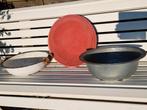 Brocante style plantenschalen. 2x metaal en 1x aardewerk, Tuin en Terras, Ophalen, Gebruikt, Minder dan 30 cm, Minder dan 60 cm