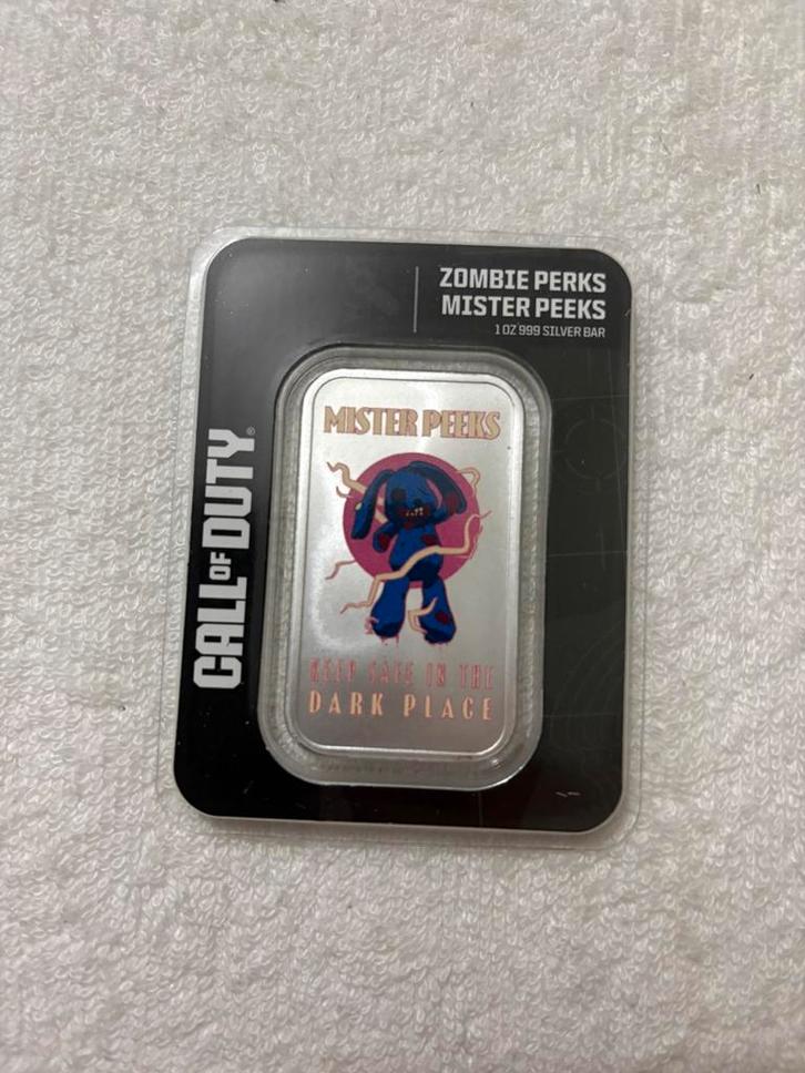 1 Oz Zilverbaar Call of Duty Zombie Perks Bar - Mister Peeks, Postzegels en Munten, Edelmetalen en Baren, Zilver, Ophalen of Verzenden