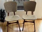 2 vintage design stoelen met Pied de Poulemotief, Huis en Inrichting, Ophalen, Hout, Twee, Bruin