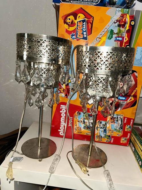 2 stuks tafel lampen zilverkleur met bling bling steentjes, Huis en Inrichting, Lampen | Tafellampen, Zo goed als nieuw, Minder dan 50 cm
