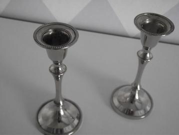 2 vintage parelrand zilver kandelaar op voet 13 cm 1950 p st beschikbaar voor biedingen