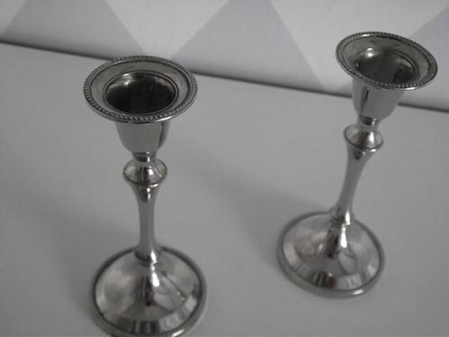 2 vintage parelrand zilver kandelaar op voet 13 cm 1950 p st, Antiek en Kunst, Antiek | Kandelaars, Ophalen of Verzenden