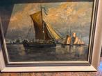Olieverf schilderij scheepjes gesingneerd TH, Ophalen of Verzenden