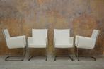 ZGANieuw 4 witte leren Bert Plantagie Jones design stoelen, Wit, Design, Ophalen of Verzenden, Metaal