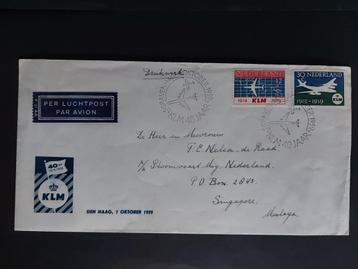 KLM 40 jaar envelop uit 1959, verstuurd naar Singapore (L169 beschikbaar voor biedingen