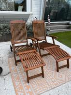 Teak Dekchairs Jan des Bouvrie Kussens, Tuin en Terras, Ophalen, Gebruikt, Teakhout, Verstelbaar
