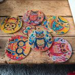 Handgemaakte onderzetters met uilenmotief, Huis en Inrichting, Woonaccessoires | Onderzetters, Ophalen, Zo goed als nieuw, Glas of Kopje