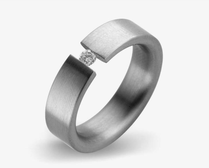 Stalen dames ring met oorbellen - Xen 04, Sieraden, Tassen en Uiterlijk, Ringen, Gebruikt, Dame, Kleiner dan 17, Zilver, IJzer of Staal