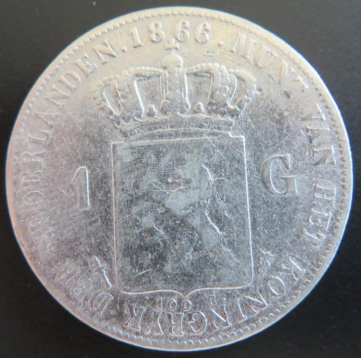 Gulden 1866, Postzegels en Munten, Munten | Nederland, Losse munt, 1 gulden, Koning Willem III, Zilver, Verzenden