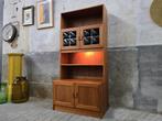 Mid Century Teak Wandmeubel | Vintage Hoog Highboard Kast 2, Glas, Ophalen of Verzenden, Minder dan 150 cm, 150 tot 200 cm
