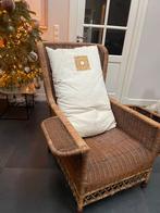 Luxe rieten Jan de Bouvrie stoel met kussen, Huis en Inrichting, Ophalen, Zo goed als nieuw, Riet of Rotan, 75 tot 100 cm