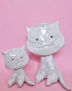 Vintage 60s kat katten beeldje beeldjes keramiek set x2 wit, Ophalen, Zo goed als nieuw, Dier