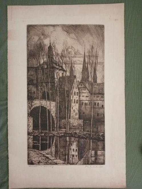 Jan van der Ven - Ets Stadsgezicht - Handgesigneerd, Antiek en Kunst, Kunst | Etsen en Gravures, Ophalen of Verzenden