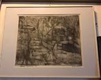 Henny Arkema(1901-1984)Ploeg-Ets in lijst achter glas -Gesig, Antiek en Kunst, Ophalen of Verzenden