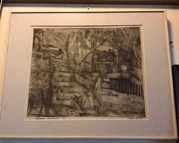 Henny Arkema(1901-1984)Ploeg-Ets in lijst achter glas -Gesig beschikbaar voor biedingen