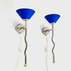 2 vintage design LAMPEN kobaltblauw PostModern 80s 90s retro, Ophalen of Verzenden, Gebruikt, Glas, Memphis Style Post Modern Vintage Eighties Nineties design