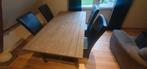 Eettafel eucalyptushout incl 4 stoelen, Huis en Inrichting, Ophalen, Gebruikt, 200 cm of meer, 50 tot 100 cm