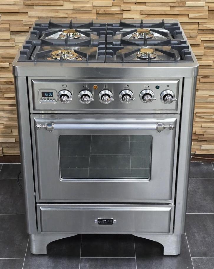 Luxe Fornuis Boretti Majestic 70cm rvs  4 pits 1 oven, Witgoed en Apparatuur, Fornuizen, Zo goed als nieuw, Vrijstaand, Gas, 4 kookzones