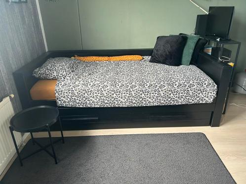 Woood bedbank met lade en bijzettafel, Huis en Inrichting, Slaapkamer | Bedden, Zo goed als nieuw, Eenpersoons, 90 cm, 200 cm