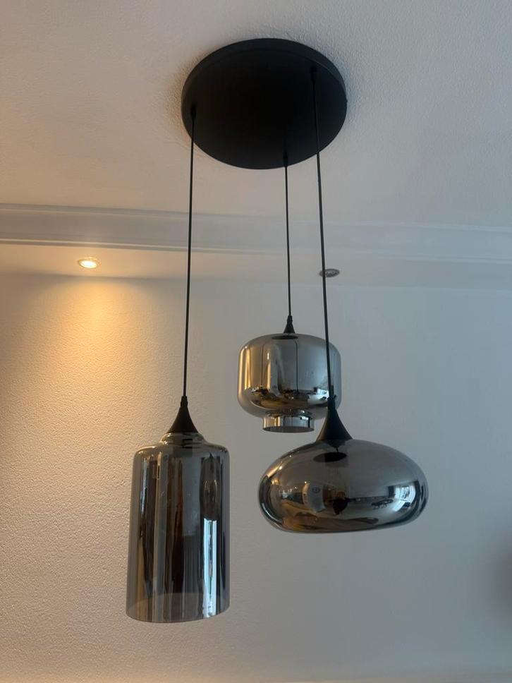 Moderne Hanglamp met 3 Lampen, Huis en Inrichting, Lampen | Hanglampen, Zo goed als nieuw, Minder dan 50 cm, Glas, Ophalen of Verzenden