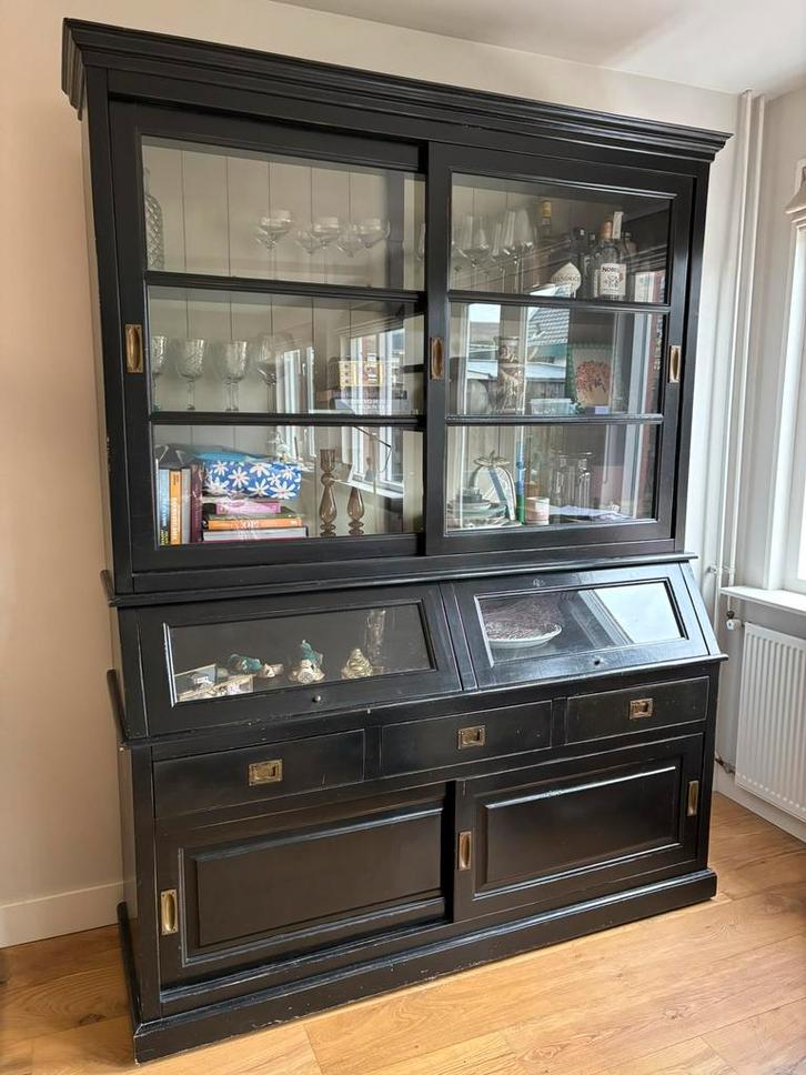 Houten apothekerskast/buffetkast zwart, Huis en Inrichting, Kasten | Buffetkasten, Gebruikt, 200 cm of meer, 50 tot 75 cm, Met lade(s)