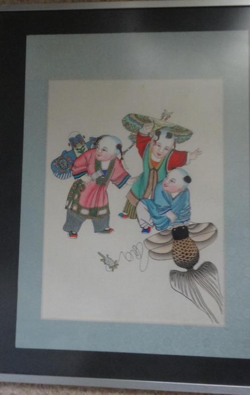 CHINESE AQUAREL VLIEGEREN, ZOTJES * In Lijst *, Antiek en Kunst, Kunst | Niet-Westerse kunst, Verzenden