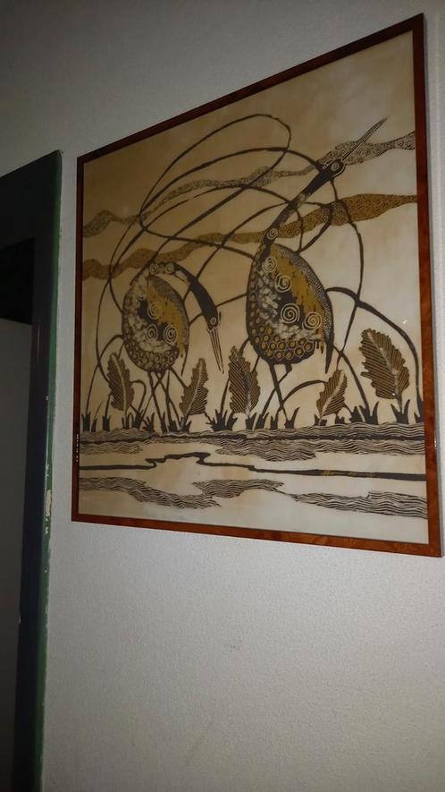 Batik schilderij vogels  ingelijst mahonie lijst, Antiek en Kunst, Kunst | Niet-Westerse kunst, Ophalen