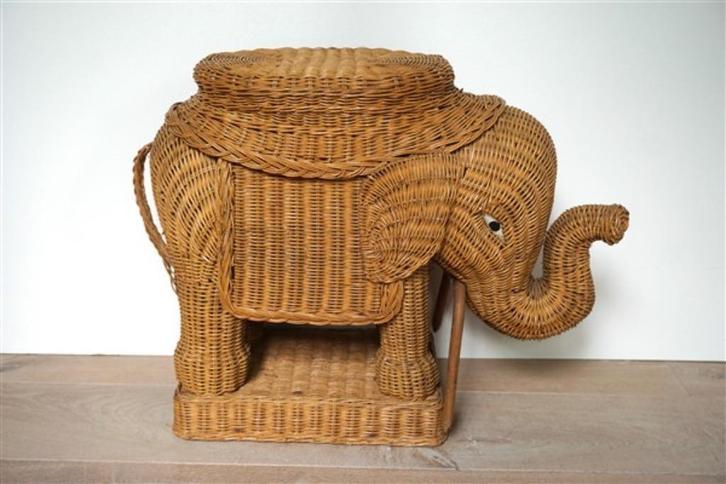 Vintage rieten olifant rotan bamboe, Huis en Inrichting, Kamerplanten, Overige soorten, Minder dan 100 cm, Ophalen of Verzenden