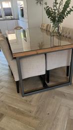 Eettafel en salon tafel set 220x100 150x80 hout en staal, Huis en Inrichting, Tafels | Eettafels, Ophalen, 100 tot 150 cm, Zo goed als nieuw