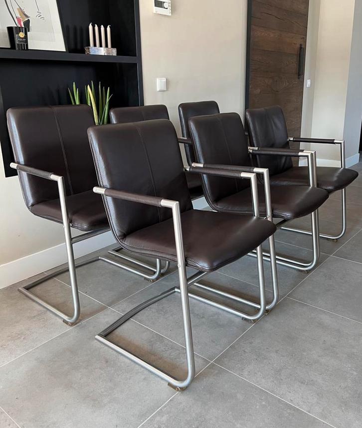 4/6/8/10 bruin leder Henders & Hazel design eetkamerstoelen, Huis en Inrichting, Stoelen, Zo goed als nieuw, Vijf, Zes of meer stoelen