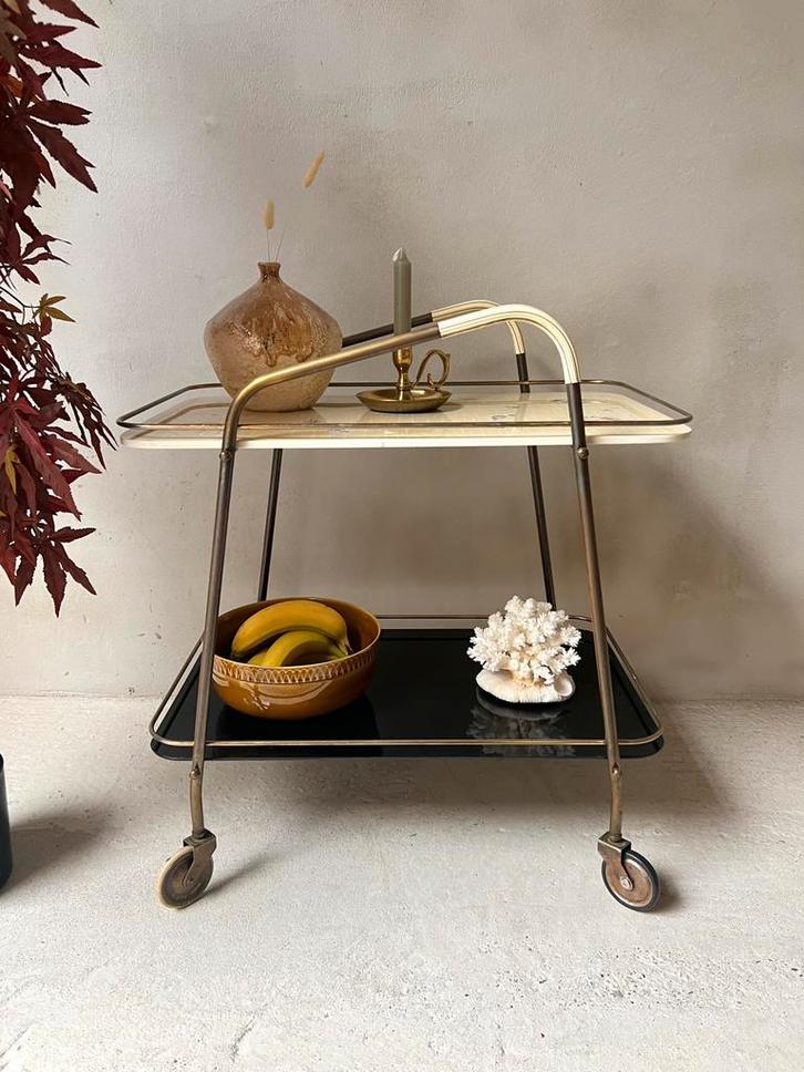 Serveerwagen barcart jaren 50/60 met glasplaten, Huis en Inrichting, Tafels | Bijzettafels, Zo goed als nieuw, Rechthoekig, Minder dan 55 cm