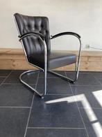 Gispen 412 GE fauteuil, donkerbruin leder, Huis en Inrichting, Fauteuils, Gebruikt, Minder dan 75 cm, Metaal, Nvt