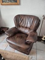 Comfortabele leren fauteuil eventueel met tafeltje, Ophalen, Gebruikt, 50 tot 75 cm, Leer