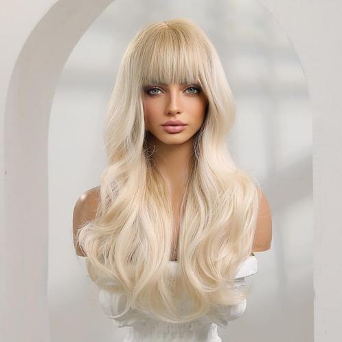 Golvende Lange Blonde Pruik Met Pony Haren Haar Dames Blond, Sieraden, Tassen en Uiterlijk, Uiterlijk | Haarverzorging, Nieuw