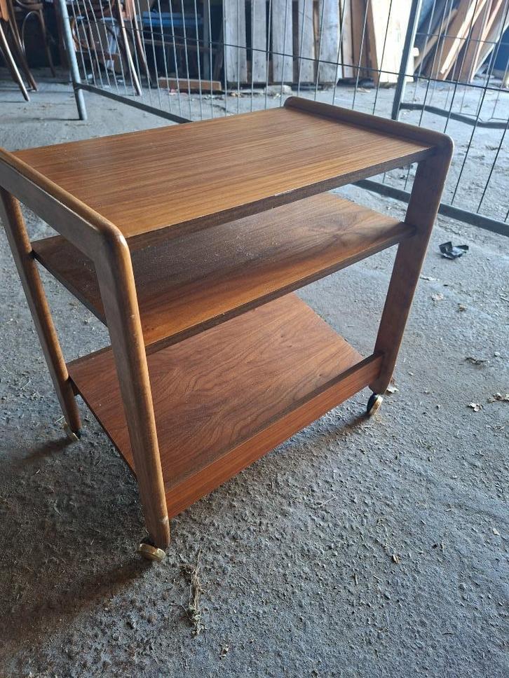 mid-century modern teakhouten serveerwagen, Huis en Inrichting, Tafels | Salontafels, Gebruikt, Minder dan 50 cm, 50 tot 100 cm