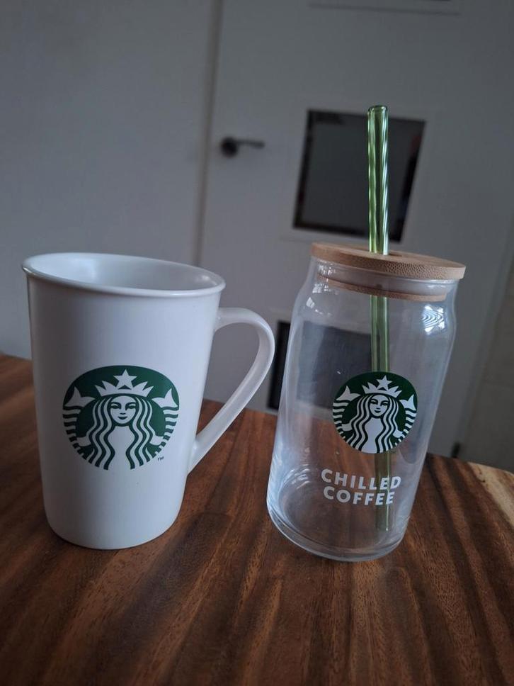 Starbucks Mok & Glas met Rietje voor Iced coffee., Huis en Inrichting, Keuken | Keukenbenodigdheden, Zo goed als nieuw, Ophalen of Verzenden