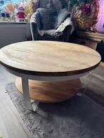 mango salontafel rond met glasplaat, Huis en Inrichting, Tafels | Salontafels, Ophalen, Gebruikt, 50 tot 100 cm, Rond