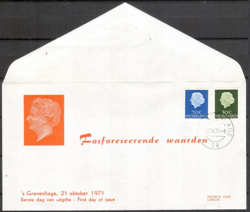 Juliana - fosforescerende waarden 1971, Postzegels en Munten, Brieven en Enveloppen | Nederland, Verzenden, Envelop