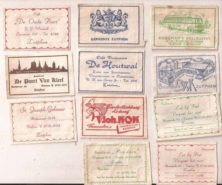 Zutphen 16  verschillende suikerzakjes 60er jaren, Verzamelen, Suikerzakjes, Nederland, Ophalen of Verzenden