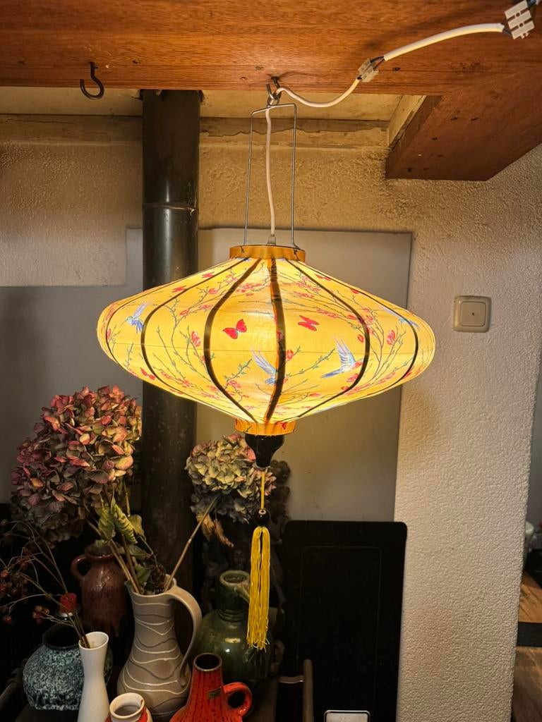 Lampion, Huis en Inrichting, Lampen | Hanglampen, Nieuw, 50 tot 75 cm, Hout, Stof, Ophalen of Verzenden