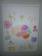 Kleurrijk schilderij met hersenen en symbolen, Antiek en Kunst, Ophalen of Verzenden